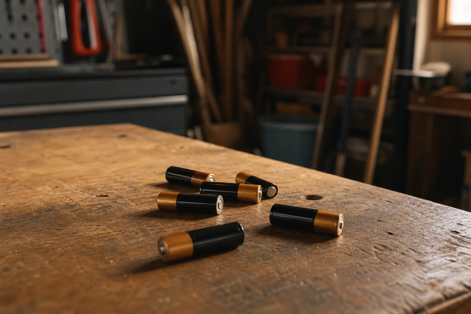 AA-batterier på arbetsbänk