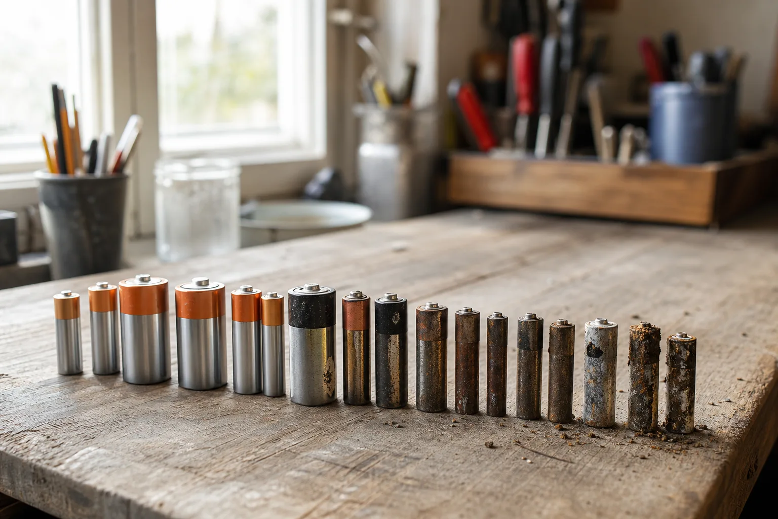 Nya och använda batterier jämförs