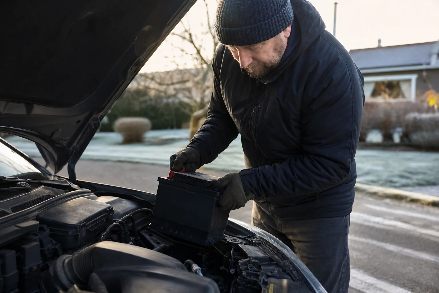 Bilbatteri monteras i motorutrymme