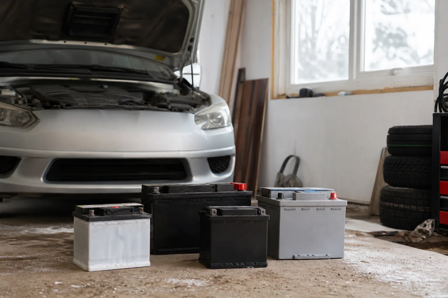 Fordonsbatterier i garage