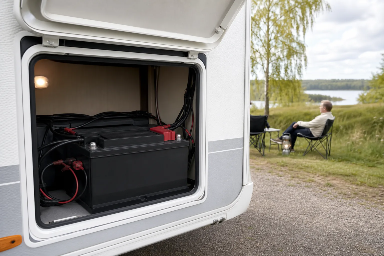 Batteri i husvagnens förvaring