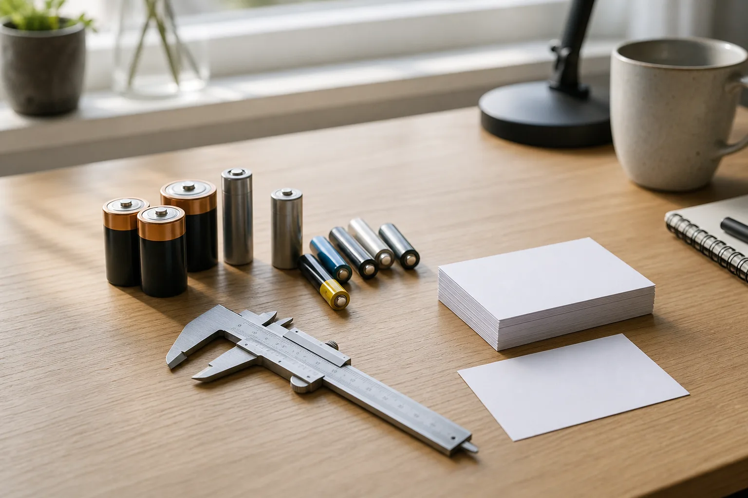 Batterier och mätverktyg på skrivbord
