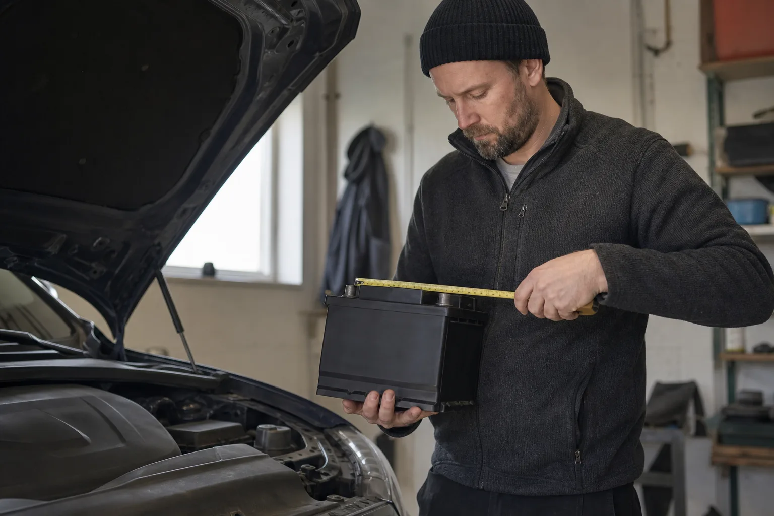 Bilbatteri väljs vid öppen motorhuv